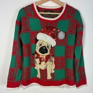 33 Degrees Christmas Pug Sweater Jinglebells Medium